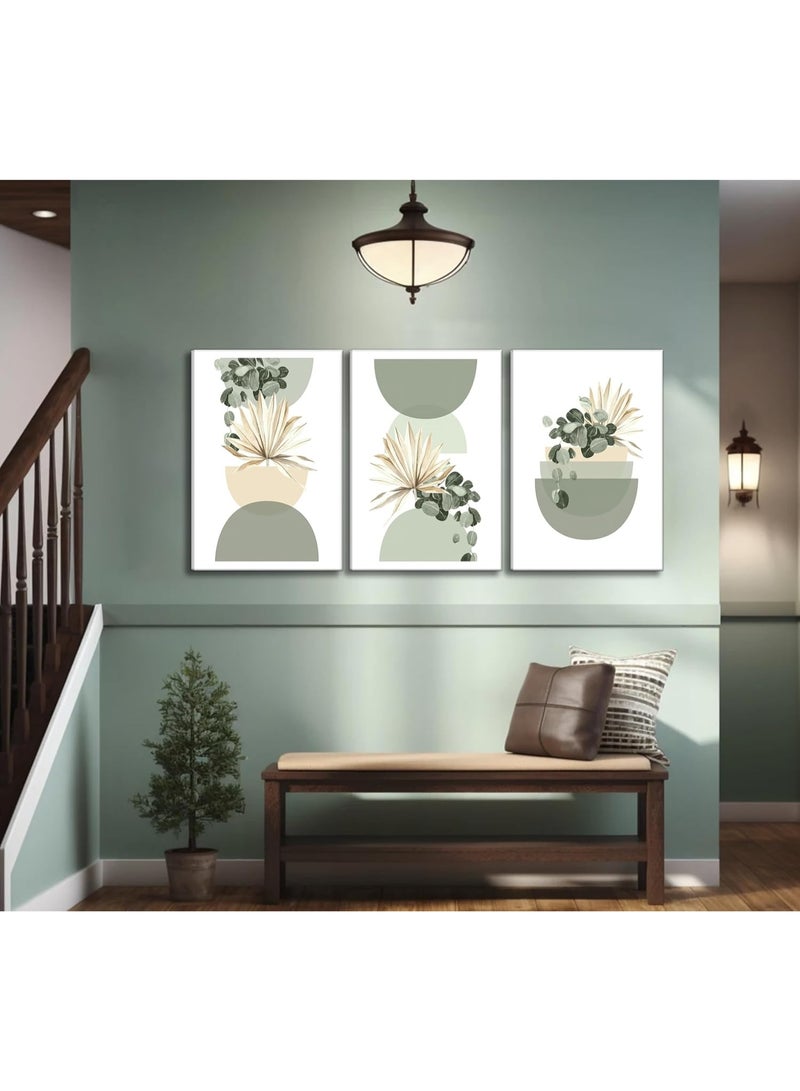 Bukela 3 Pcs Neutral Abstract Boho Canvas Wall Art Beige Sage Green Mid Century Modern Plants Bohemia Pictures Wall Decor Posters Prints for Bedroom Living Room Bathroom Office Home Decoration - Image 2